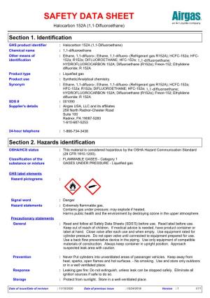 SAFETY DATA SHEET Halocarbon 152A (1,1-Difluoroethane)