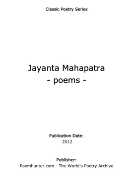 Jayanta Mahapatra - Poems