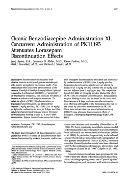 Chronic Benzodiazepine Administration Concurrent