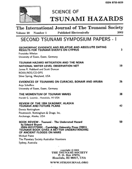 TSUNAMIHAZARDS the International Journal of the Tsunami Society Volume 20 Number 1 ~ Published Electronically 2002 SECOND TSUNAMI SYMPOSIUM PAPERS - I