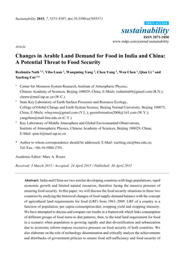 Changes in Arable Land Demand for Food in India and China: a Potential Threat to Food Security