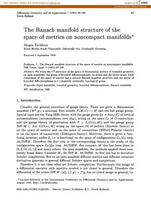 The Banach Manifold Structure of the Space of Metrics on Noncompact Manifolds*