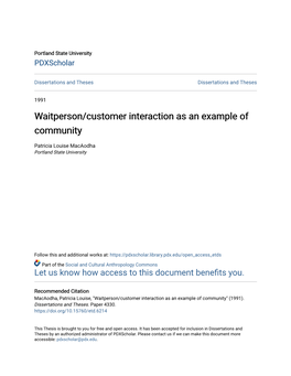 Waitperson/Customer Interaction As an Example of Community