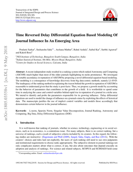 Time Reversed Delay Differential Equation Based Modeling of Journal Influence in an Emerging Area