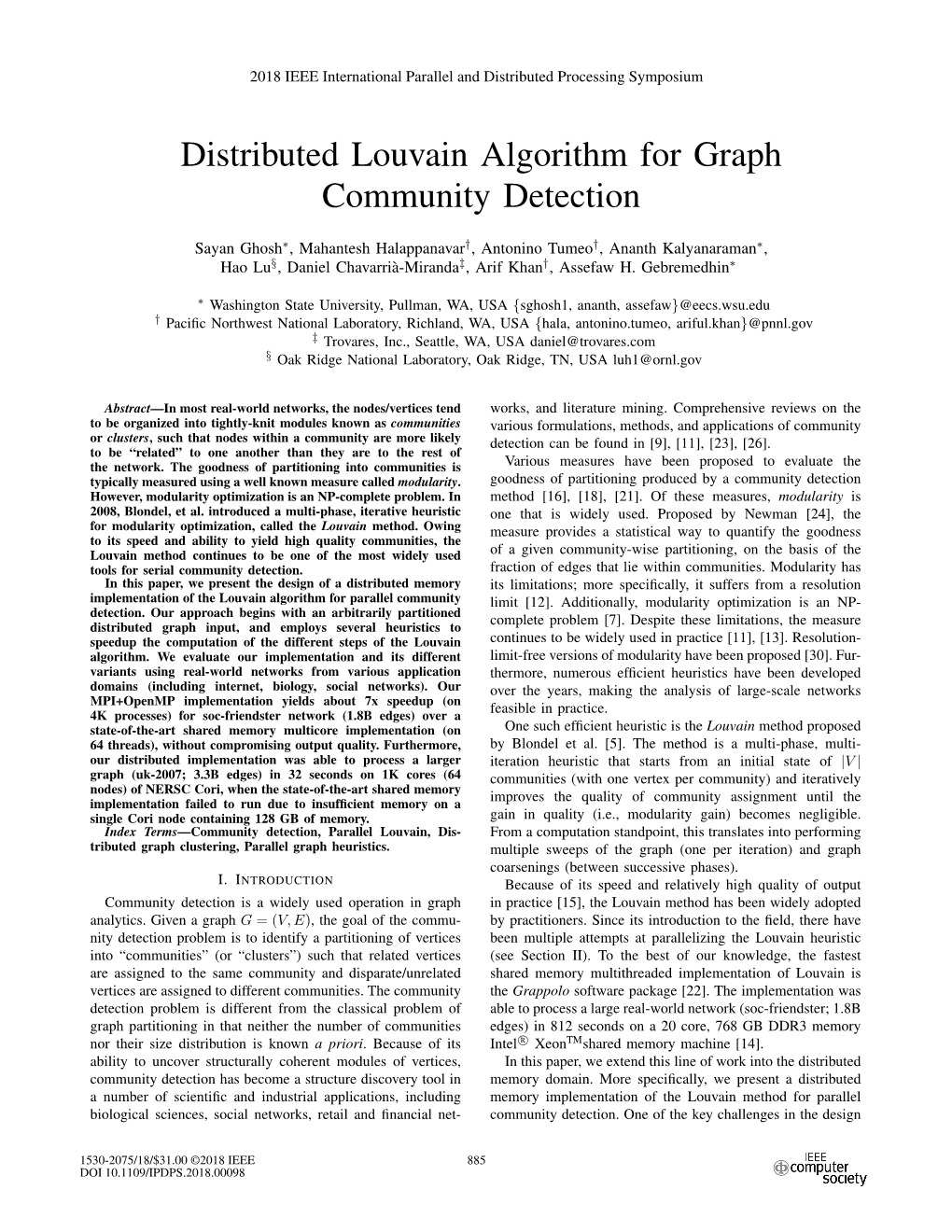 Distributed Louvain Algorithm for Graph Community Detection