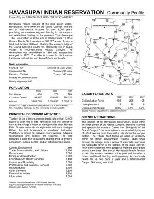 HAVASUPAI INDIAN RESERVATION Community Profile Prepared by the ARIZONA DEPARTMENT of COMMERCE