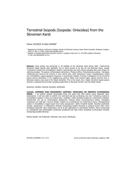 Terrestrial Isopods (Isopoda: Oniscidea) from the Slovenian Karst