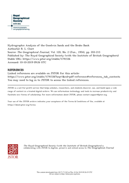 Hydrographic Analysis of the Goodwin Sands and the Brake Bank Author(S): R