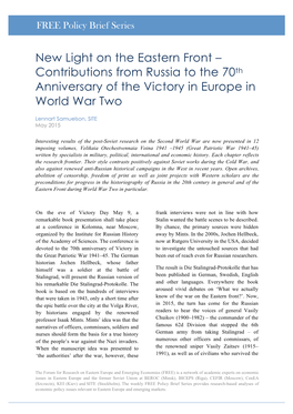 Contributions from Russia to the 70Th Anniversary of the Victory in Europe in World War Two