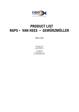 Raps Van Hees Gewürzmüller Product List