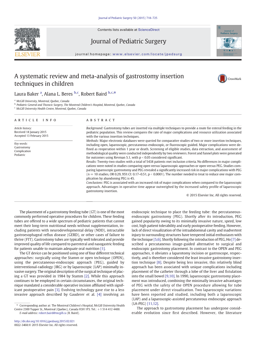 A Systematic Review and Meta-Analysis of Gastrostomy Insertion Techniques in Children