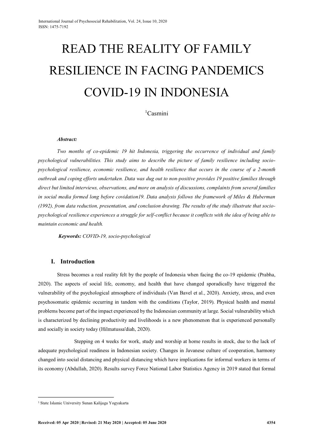 Read the Reality of Family Resilience in Facing Pandemics Covid-19 in Indonesia