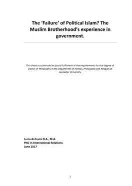 The 'Failure' of Political Islam? the Muslim Brotherhood's Experience In