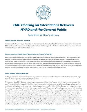 OAG Hearing on Interactions Between NYPD and the General Public Submitted Written Testimony