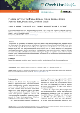 Floristic Survey of the Furnas Gêmeas Region, Campos Gerais National Park, Paraná State, Southern Brazil