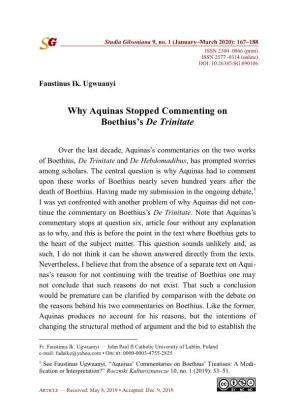 Why Aquinas Stopped Commenting on Boethius's De Trinitate