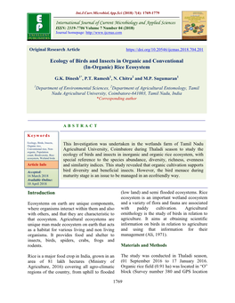 Ecology of Birds and Insects in Organic and Conventional (In-Organic) Rice Ecosystem