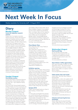 Next Week in Focus Weekly Newsletter for University Staff | 4 August 2014