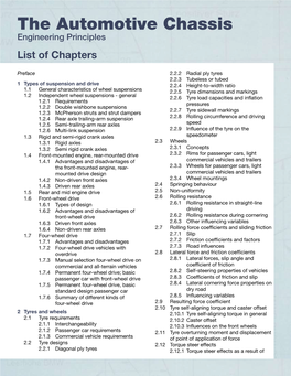 The Automotive Chassis Engineering Principles List of Chapters