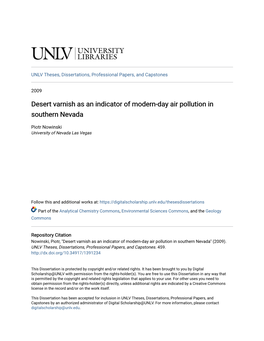 Desert Varnish As an Indicator of Modern-Day Air Pollution in Southern Nevada