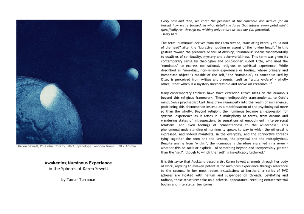 Awakening Numinous Experience in the Spheres of Karen Sewell
