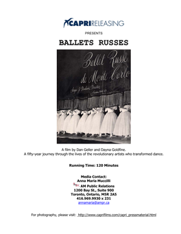Press Kit for Ballets Russes, Presented by Capri Releasing