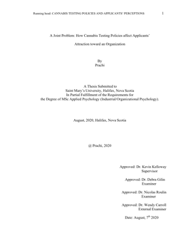 1 a Joint Problem: How Cannabis Testing Policies Affect Applicants