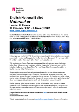 Nutcracker London Coliseum 16 December 2021 - 8 January 2022