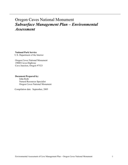Environmental Assessment of the Subsurface