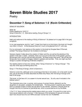 4 Seven Bible Studies 2017 Poetry-Song of Solomon