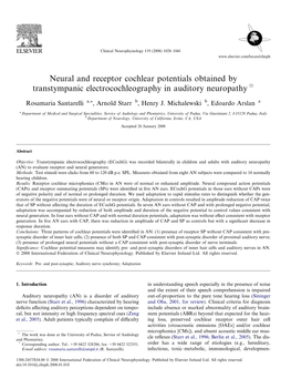 Neural and Receptor Cochlear Potentials Obtained by Transtympanic Electrocochleography in Auditory Neuropathy Q