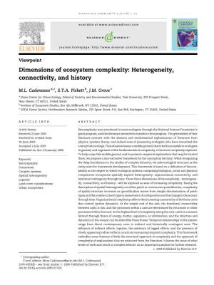 Dimensions of Ecosystem Complexity: Heterogeneity, Connectivity, and History
