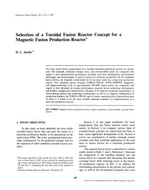Selection of a Toroidal Fusion Reactor Concept for a Magnetic Fusion Production Reactor 1