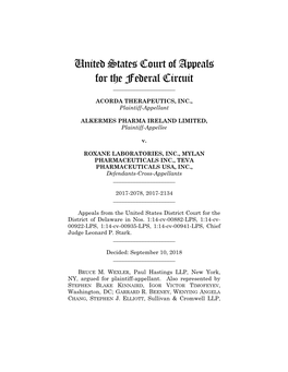ACORDA THERAPEUTICS, INC., Plaintiff-Appellant