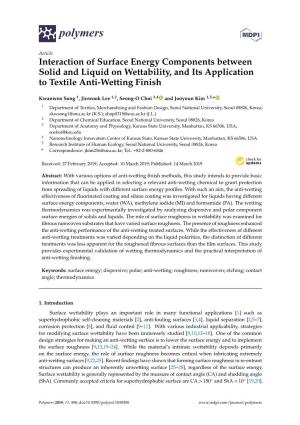 Interaction of Surface Energy Components Between Solid and Liquid on Wettability, and Its Application to Textile Anti-Wetting Finish