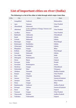 LIST of INDIAN CITIES on RIVERS (India)
