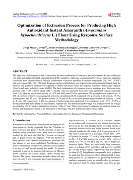 Optimization of Extrusion Process for Producing High Antioxidant Instant Amaranth (Amaranthus Hypochondriacus L.) Flour Using Response Surface Methodology