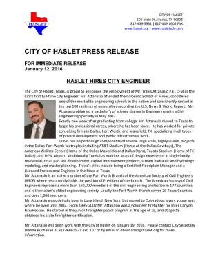City of Haslet Press Release