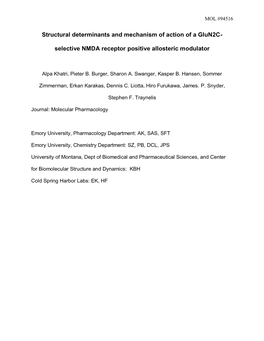 Selective NMDA Receptor Positive Allosteric Modulator
