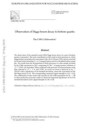 Observation of Higgs Boson Decay to Bottom Quarks