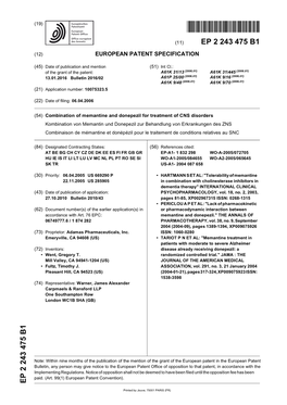 Combination of Memantine and Donepezil for Treatment of CNS