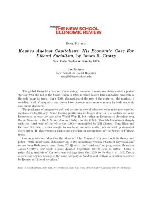 His Economic Case for Liberal Socialism, by James R. Crotty New York: Taylor & Francis, 2019