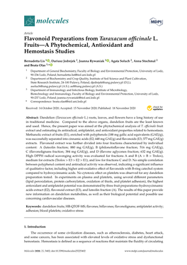 Flavonoid Preparations from Taraxacum Officinale L. Fruits—A