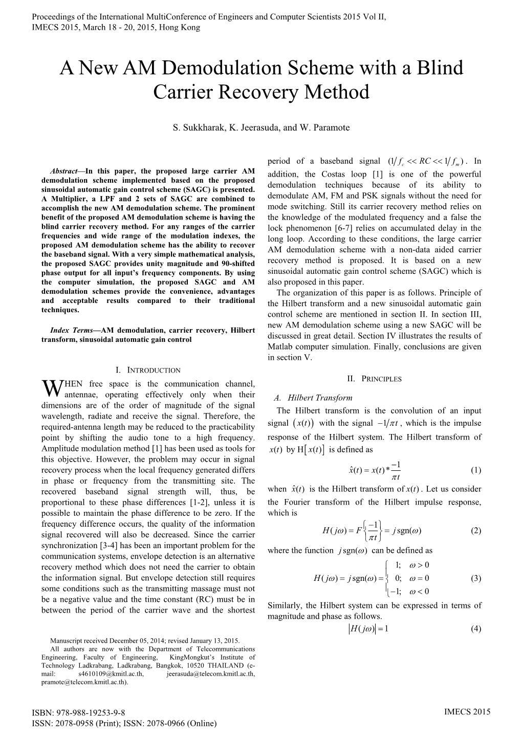 A New AM Demodulation Scheme with a Blind Carrier Recovery Method