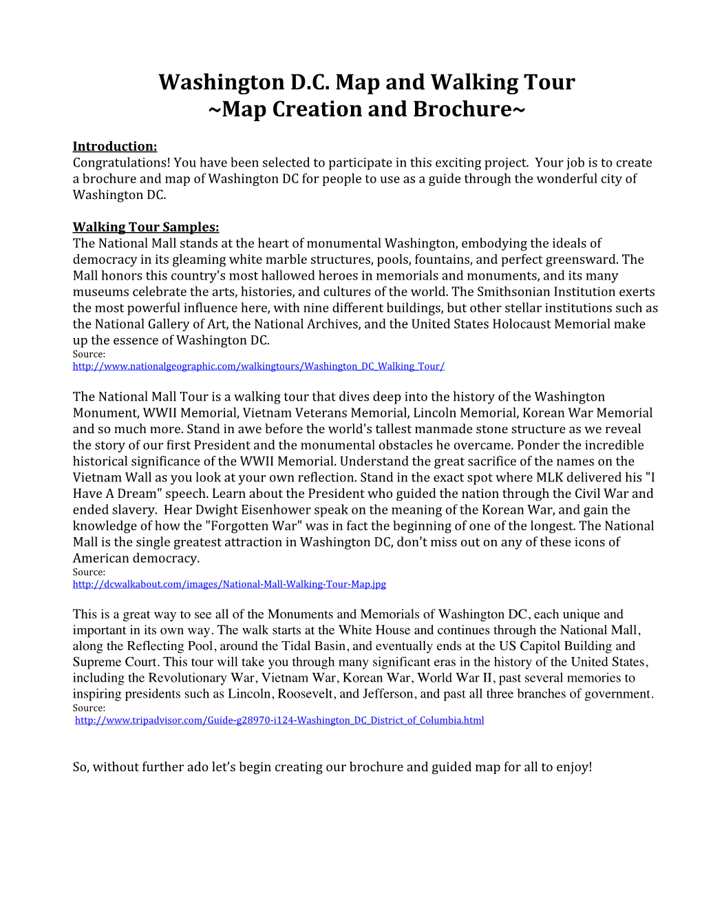 Washington DC Map and Walking Tour ~Map Creation and Brochure