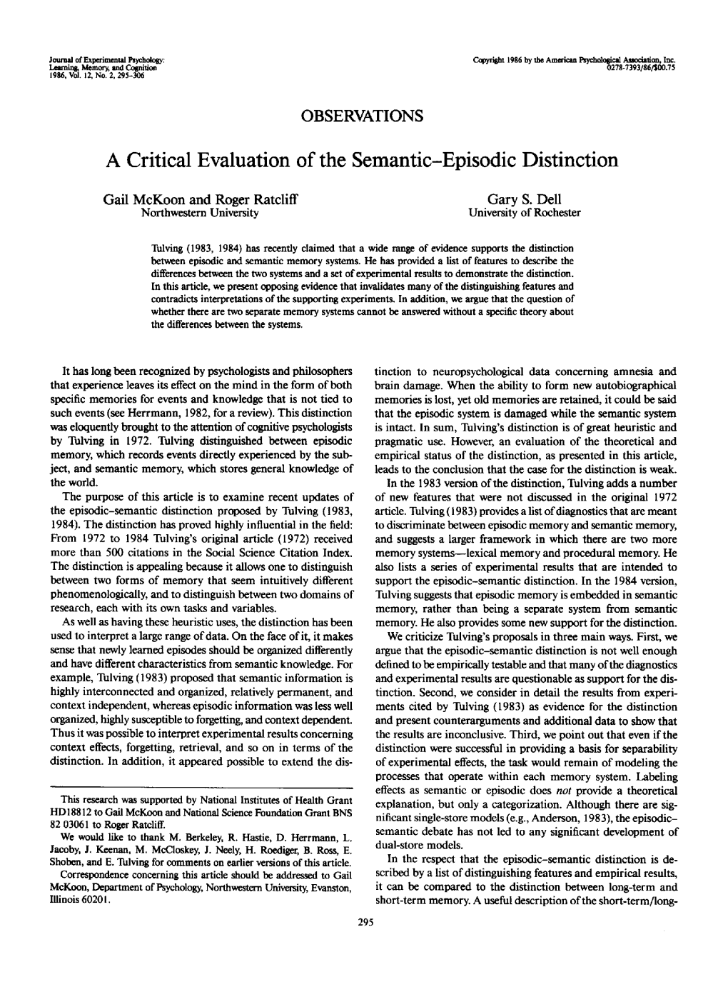 A Critical Evaluation of the Semantic-Episodic Distinction