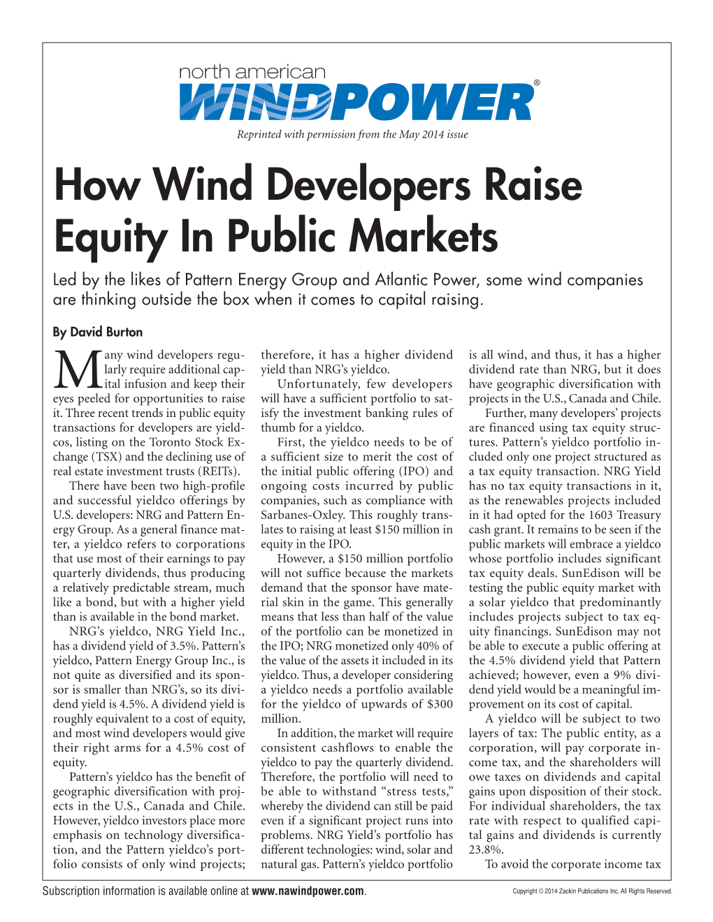 How Wind Developers Raise Equity in Public Markets