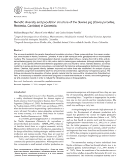 Genetic Diversity and Population Structure of the Guinea Pig (Cavia Porcellus, Rodentia, Caviidae) in Colombia