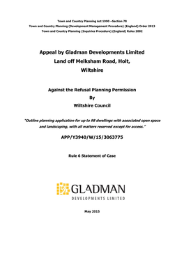 Appeal by Gladman Developments Limited Land Off Melksham Road, Holt, Wiltshire