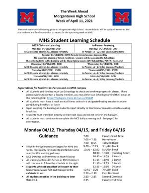MHS Student Learning Schedule
